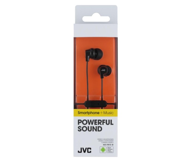 Casti JVC HA-FR15-B-EF, Cu fir, In-Ear, Microfon, mufa in L compatibila cu iPhone, Negru