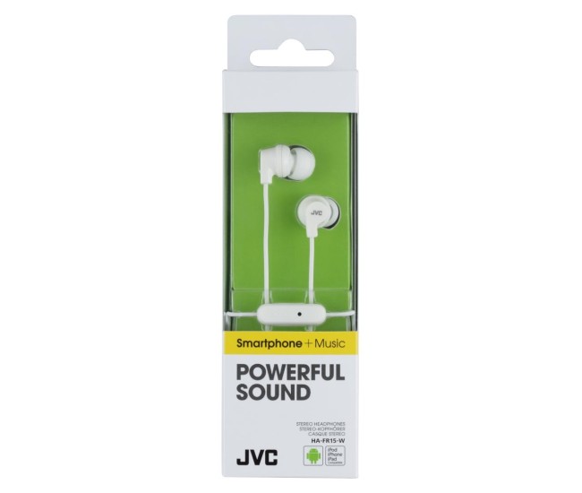 Casti JVC HA-FR15-W-EF, Cu fir, In-Ear, Microfon, mufa in L compatibila cu iPhone, Alb