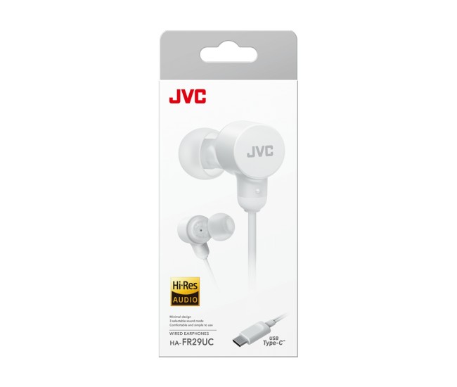 Casti JVC HA-FR29UC-W-U, Cu fir, In-Ear, Microfon, USB-C, Functie Mod Sunet, Husa, alb Casti JVC HA-FR29UC-W-U, Cu fir, In-Ear, Microfon, USB-C, Functie Mod Sunet, Husa, alb