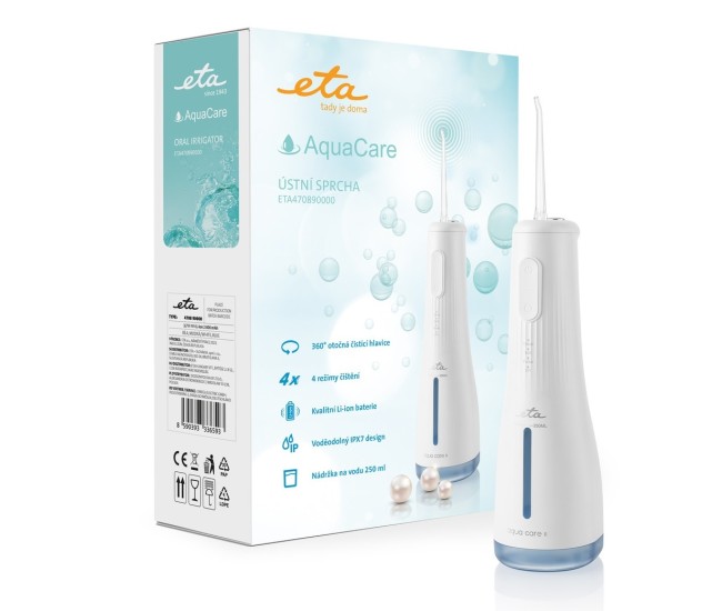 Irigator bucalETA AquaCare II 4708 90000, 4 moduri de curatare, rezervor 250 ml, IPX7, alb Irigator bucalETA AquaCare II 4708 90000, 4 moduri de curatare, rezervor 250 ml, IPX7, alb