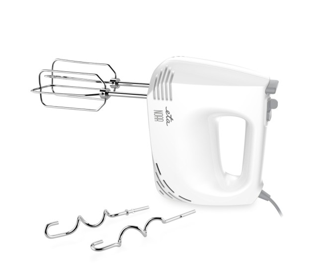 Mixer de mana ETA Noar II 2044 90000, 300 W, 5 viteze, functie TURBO, 2 carlige si 2 teluri, alb cu gri