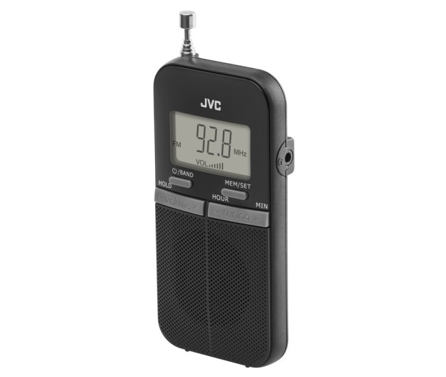Radio de buzunar portabil JVC RA-E411B, Afisaj LCD, Tuner digital FM/AM, Negru Radio de buzunar portabil JVC RA-E411B, Afisaj LCD, Tuner digital FM/AM, Negru