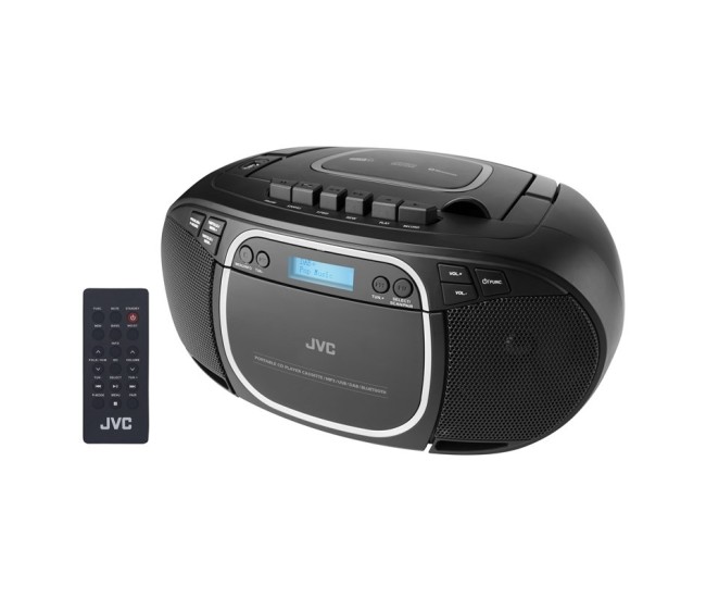 Radiocasetofon cu player CD JVC RC-E561B-DAB, 2 x 1.5 W RMS, Bluetooth/USB/MP3, AUX IN, DAB+/Tuner FM, negru Radiocasetofon cu player CD JVC RC-E561B-DAB, 2 x 1.5 W RMS, Bluetooth/USB/MP3, AUX IN, DAB+/Tuner FM, negru