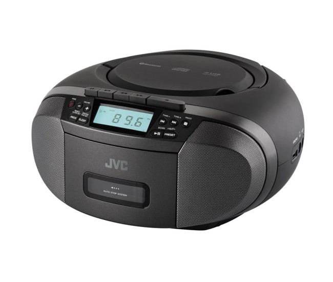 Radiocasetofon stereo cu CD JVC RC-E444B, 4W RMS, Bluetooth, USB, afisaj LCD, ceas, negru Radiocasetofon stereo cu CD JVC RC-E444B, 4W RMS, Bluetooth, USB, afisaj LCD, ceas, negru