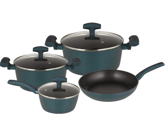 Set vase de gatit Michelino, 7 piese, aluminiu forjat, acoperire antiaderenta, turcoaz Set vase de gatit Michelino, 7 piese, aluminiu forjat, acoperire antiaderenta, turcoaz