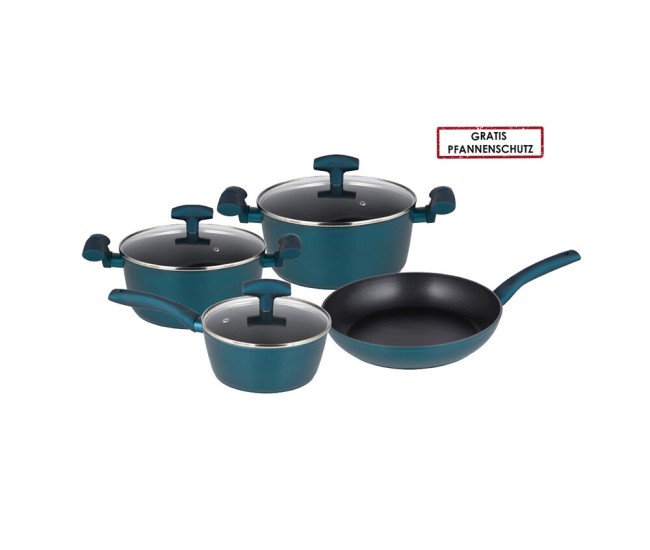Set vase de gatit Michelino, 7 piese, aluminiu forjat, acoperire antiaderenta, turcoaz Set vase de gatit Michelino, 7 piese, aluminiu forjat, acoperire antiaderenta, turcoaz