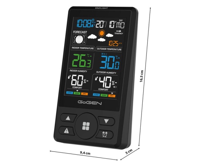 Statie meteo cu prognoza animata GoGEN ME 1250B, LCD color, senzor extern fara fir, negru