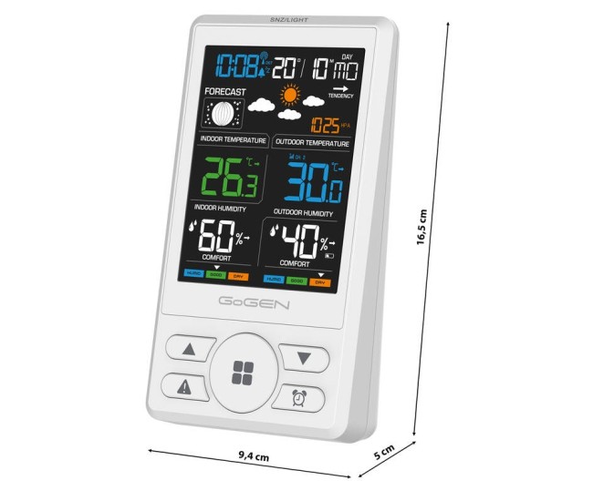 Statie meteo cu prognoza animata GoGEN ME 1250W, LCD color, senzor extern fara fir, alb