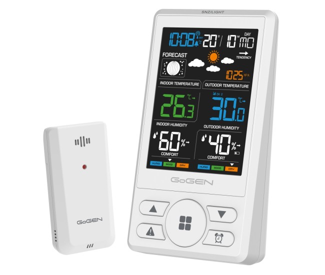 Statie meteo cu prognoza animata GoGEN ME 1250W, LCD color, senzor extern fara fir, alb