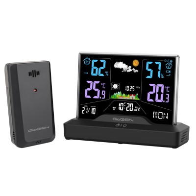 Statie meteo interior-exterior GoGEN ME2000, prognoza animata, LCD color, senzor temperatura, negru