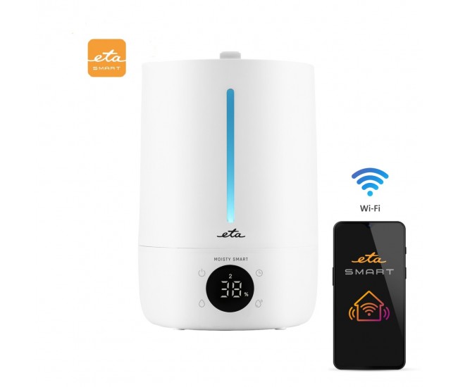 Umidificator de aer cu ultrasunete 2 in 1 ETA Moisty Smart 2629 0000, 5 litri, 25 W, LCD, aromaterapie, alb Umidificator de aer cu ultrasunete 2 in 1 ETA Moisty Smart 2629 0000, 5 litri, 25 W, LCD, aromaterapie, alb