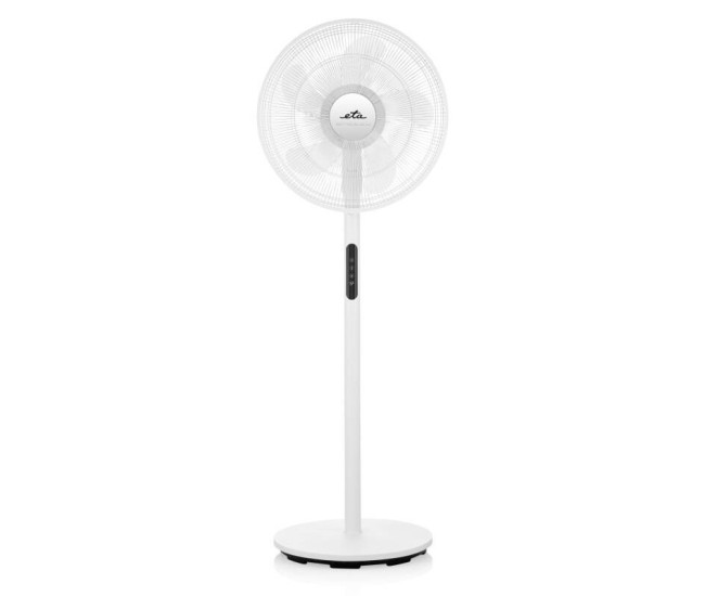 Ventilator cu picior ETA Breezo 460790000, design de lux, 60 W, 45 cm, 4 viteze, 5 palete, oscilatie, temporizator, LED, telecomanda, alb