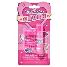Set balsam de buze cu aroma de capsuni si 2 agrafe asortate Crush Martinelia 11101S, 4 g