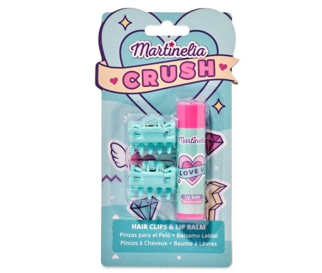 Set balsam de buze cu aroma de bezele si 2 agrafe asortate Crush Martinelia 11101M, 4 g