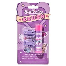 Set balsam de buze cu aroma de coacaze si 2 agrafe asortate Crush Martinelia 11101B, 4 g