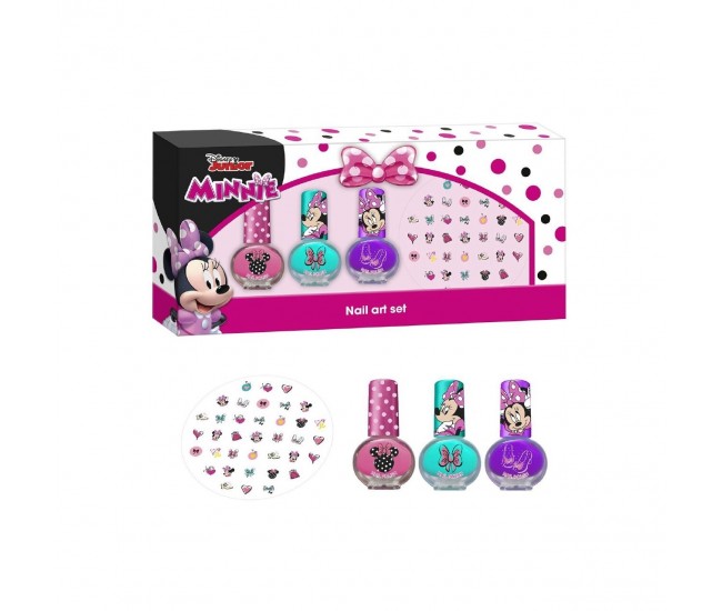 Set manichiura pentru fetite, cu 3 lacuri de unghii si modele de lipit pe unghii, Minnie Set manichiura pentru fetite, cu 3 lacuri de unghii si modele de lipit pe unghii, Minnie