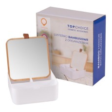 Oglinda de machiaj patrata, cu rama de bambus si organizator, Top Choice 85147 Oglinda de machiaj patrata, cu rama de bambus si organizator, Top Choice 85147