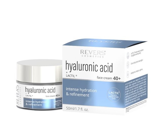 Crema de fata cu acid hialuronic + LACTIL®, pentru hidratare si fermitate, Revers, 40+, 50 ml Crema de fata cu acid hialuronic + LACTIL®, pentru hidratare si fermitate, Revers, 40+, 50 ml