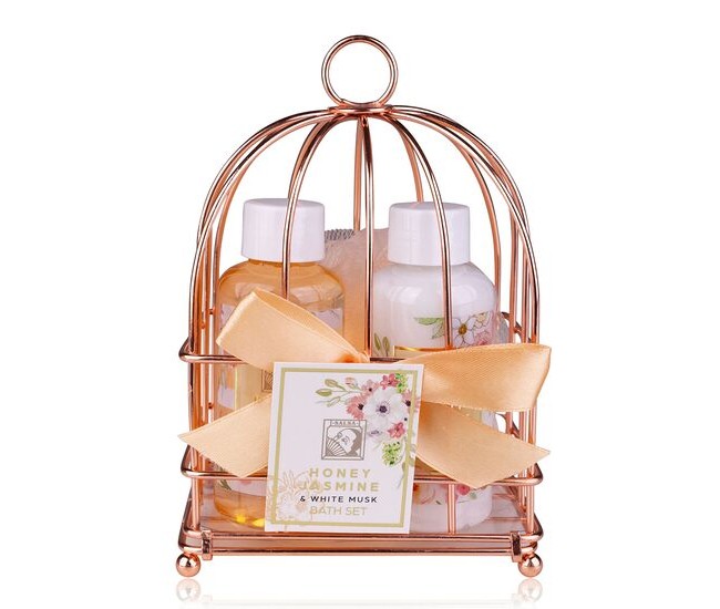 Set cadou baie Honey Jasmine & White Musk – coș metalic rosé, Accentra, 6058056