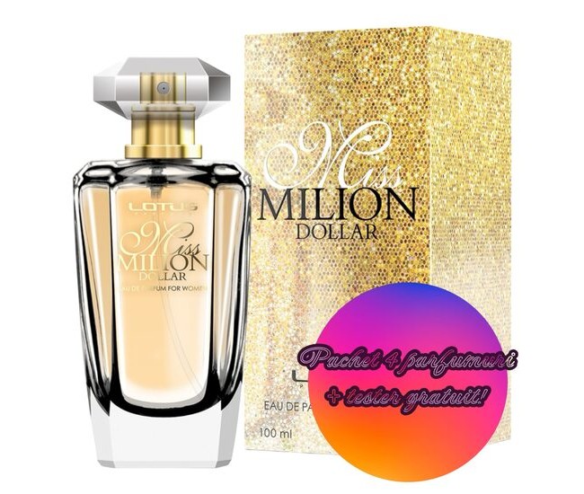 Set 4 Apa de parfum Miss Milion Dollar Revers, Femei, 100 ml + Tester 100 ml GRATUIT Set 4 Apa de parfum Miss Milion Dollar Revers, Femei, 100 ml + Tester 100 ml GRATUIT