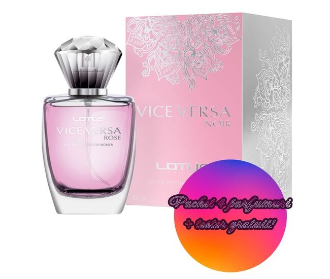 Set 4 Apa de parfum Vice Versa Rose, Revers, Femei, 100 ml + Tester 100 ml GRATUIT Set 4 Apa de parfum Vice Versa Rose, Revers, Femei, 100 ml + Tester 100 ml GRATUIT