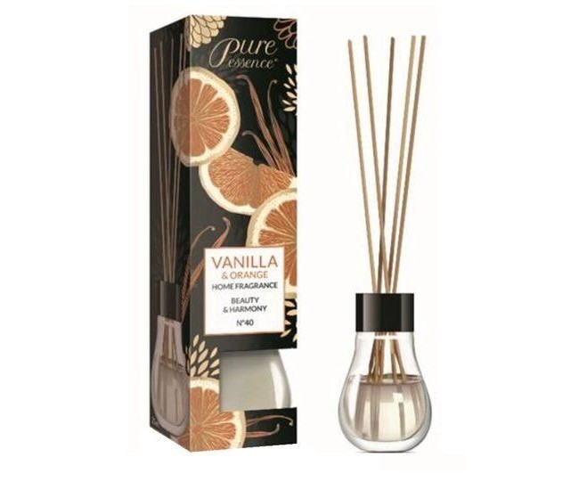 Difuzor cu betisoare parfumate Pure Essence, Vanilie si flori de portocala, 25 ml Difuzor cu betisoare parfumate Pure Essence, Vanilie si flori de portocala, 25 ml
