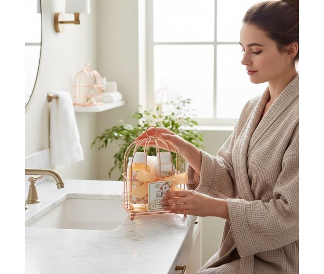 Set cadou baie Honey Jasmine & White Musk – coș metalic rosé, Accentra, 6058056