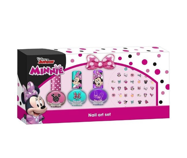 Set manichiura pentru fetite, cu 3 lacuri de unghii si modele de lipit pe unghii, Minnie Set manichiura pentru fetite, cu 3 lacuri de unghii si modele de lipit pe unghii, Minnie