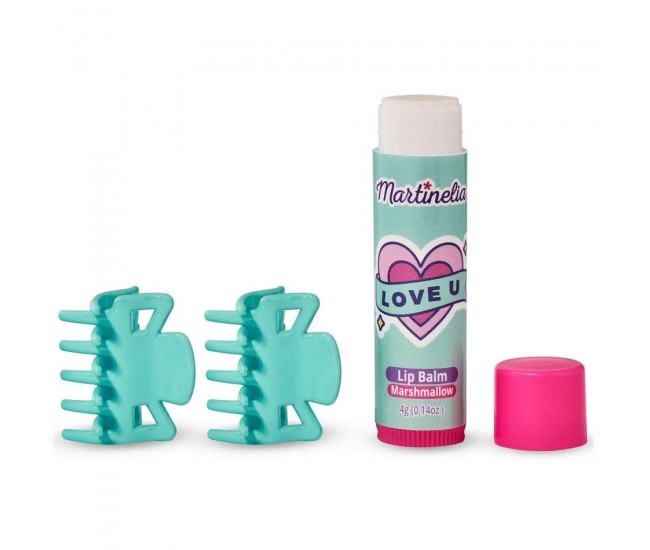 Set balsam de buze cu aroma de bezele si 2 agrafe asortate Crush Martinelia 11101M, 4 g
