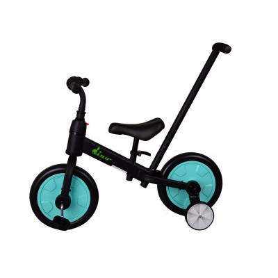 Bicicleta Dino 4 in 1 cu pedale detasabile si maner parental, negru/turcoaz