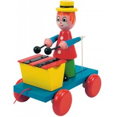 Jucarie de tras Woodyland din lemn cu clovn si xilofon