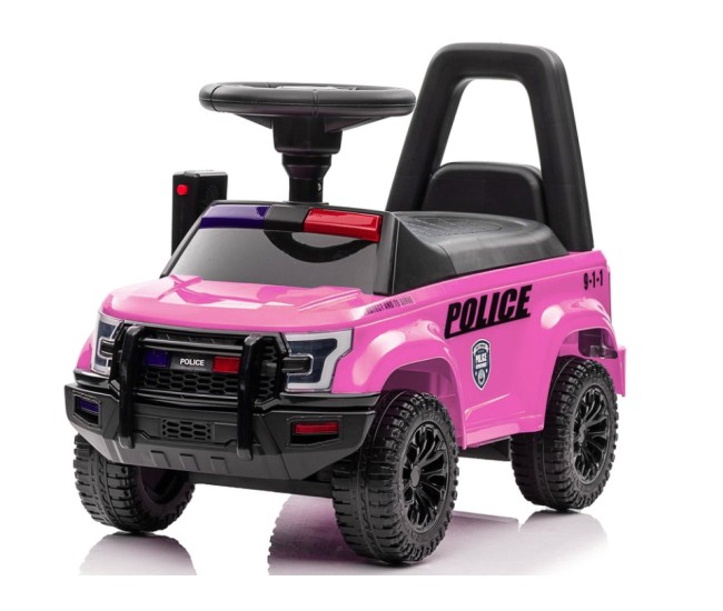 Masinuta premergator de politie, cu megafon si efecte luminoase, roz Masinuta premergator de politie, cu megafon si efecte luminoase, roz