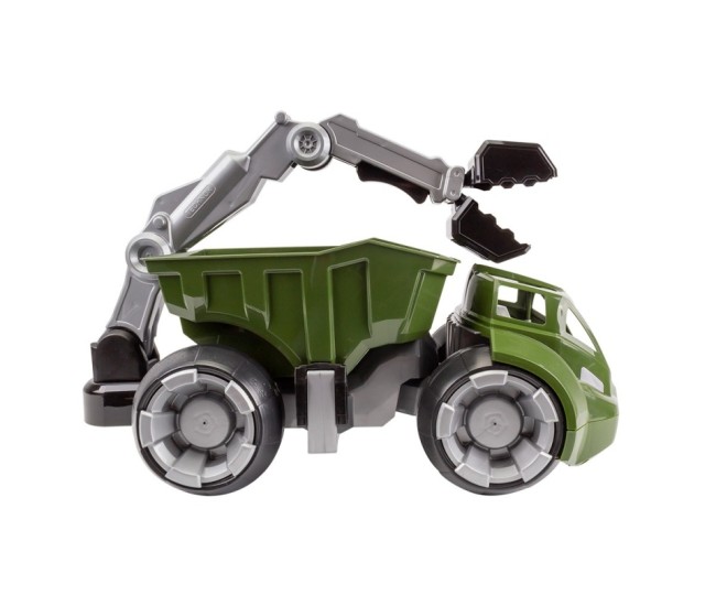 Masinuta utilaj mega basculanta, Technok, cu brat mobil, cu cupa, verde militar Masinuta utilaj mega basculanta, Technok, cu brat mobil, cu cupa, verde militar