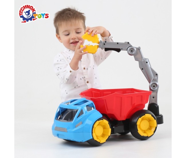 Masinuta utilaj mega basculanta, Technok, cu brat mobil, cu cupa, multicolor Masinuta utilaj mega basculanta, Technok, cu brat mobil, cu cupa, multicolor