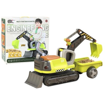 Premergator excavator cu remorca, efecte luminoase si sonore, verde