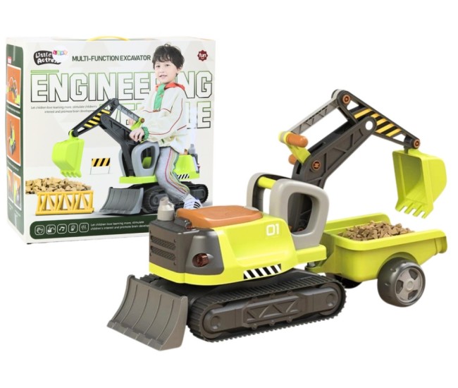 Premergator excavator cu remorca, efecte luminoase si sonore, verde Premergator excavator cu remorca, efecte luminoase si sonore, verde
