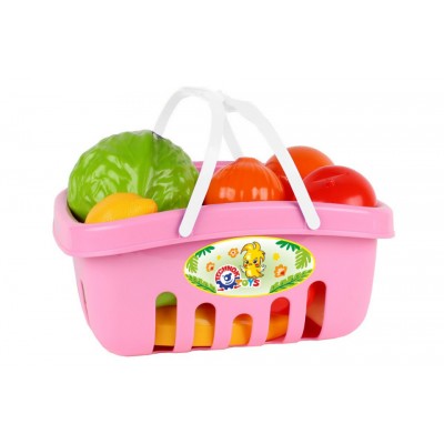 Set de fructe in cos de picnic roz, Technok, (5354), 17 piese