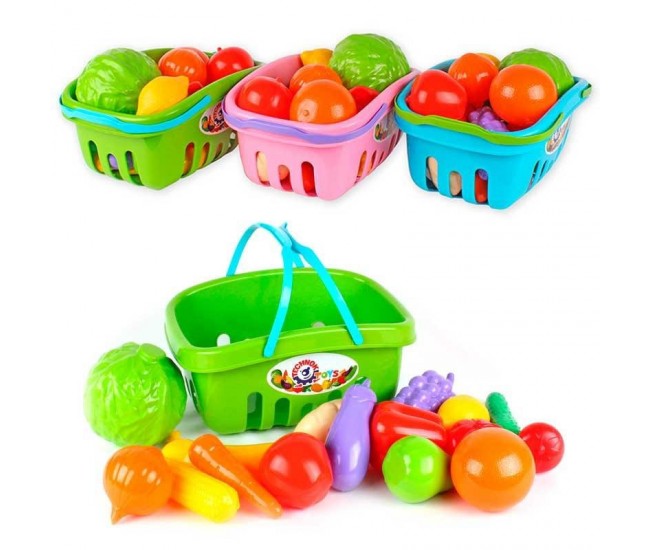 Set de fructe in cos de picnic roz, Technok, (5354), 17 piese Set de fructe in cos de picnic roz, Technok, (5354), 17 piese