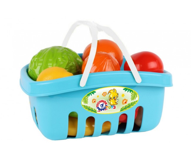 Set de fructe in cos de picnic verde, Technok, (5354), 17 piese Set de fructe in cos de picnic verde, Technok, (5354), 17 piese