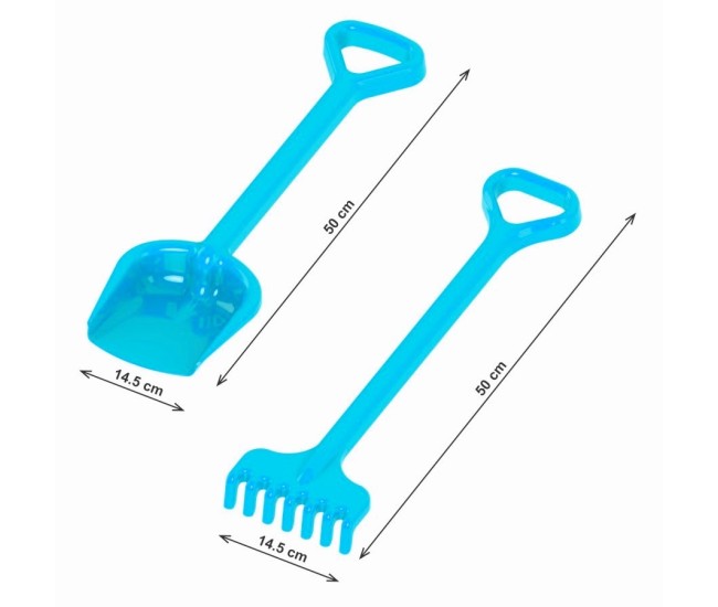 Set de nisip, unelte de gradina, Technok (1424), lopata si grebla, 50 cm, albastru Set de nisip, unelte de gradina, Technok (1424), lopata si grebla, 50 cm, albastru