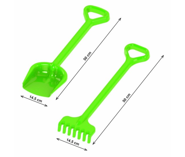 Set de nisip, unelte de gradina, Technok (1424), lopata si grebla, 50 cm, verde