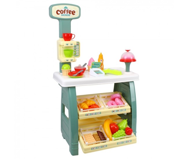 Tejghea de vanzari cafenea, Technok, cu efecte sonore si accesorii, casa de marcat, cititor de card, prajituri si fructe Tejghea de vanzari cafenea, Technok, cu efecte sonore si accesorii, casa de marcat, cititor de card, prajituri si fructe