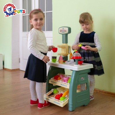 Tejghea de vanzari cafenea, Technok, cu efecte sonore si accesorii, casa de marcat, cititor de card, prajituri si fructe