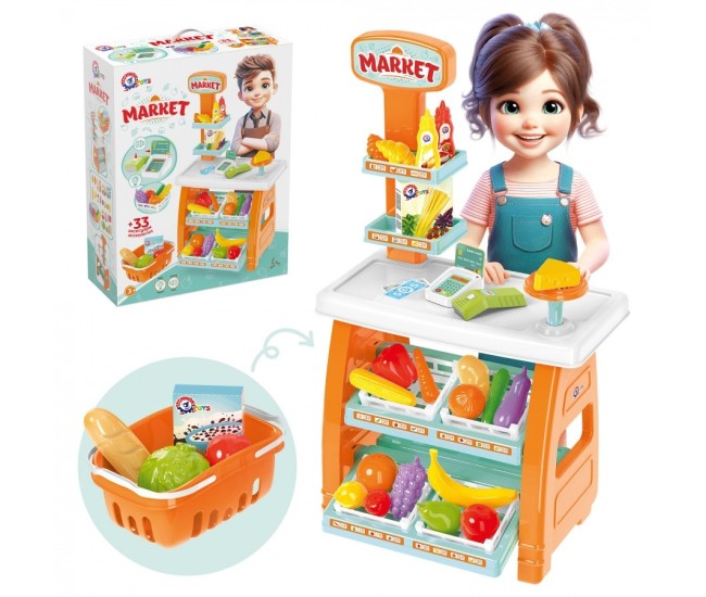 Tejghea de vanzari supermarket, Technok, cu efecte sonore, si accesorii, casa de marcat, cititor de card, legume si fructe Tejghea de vanzari supermarket, Technok, cu efecte sonore, si accesorii, casa de marcat, cititor de card, legume si fructe