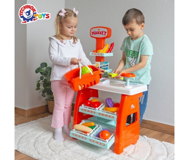 Tejghea de vanzari supermarket, Technok, cu efecte sonore, si accesorii, casa de marcat, cititor de card, legume si fructe Tejghea de vanzari supermarket, Technok, cu efecte sonore, si accesorii, casa de marcat, cititor de card, legume si fructe