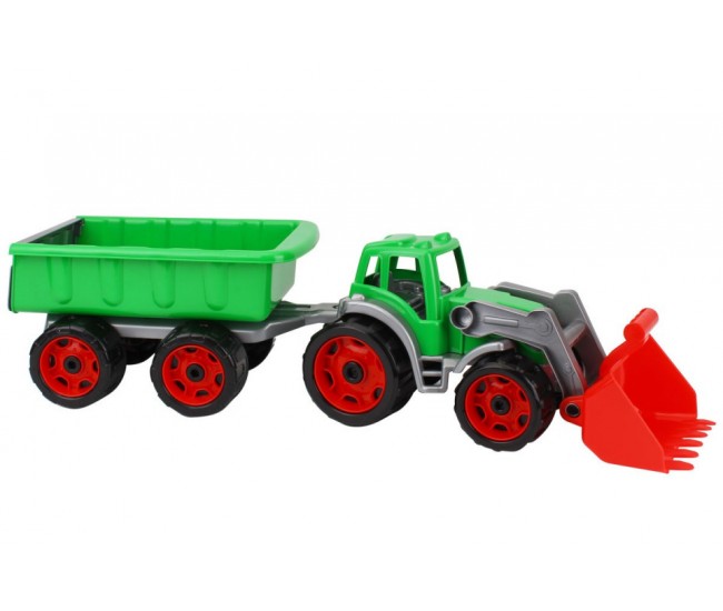Tractor cu excavator frontal si remorca TechnoK, (3688), verde Tractor cu excavator frontal si remorca TechnoK, (3688), verde