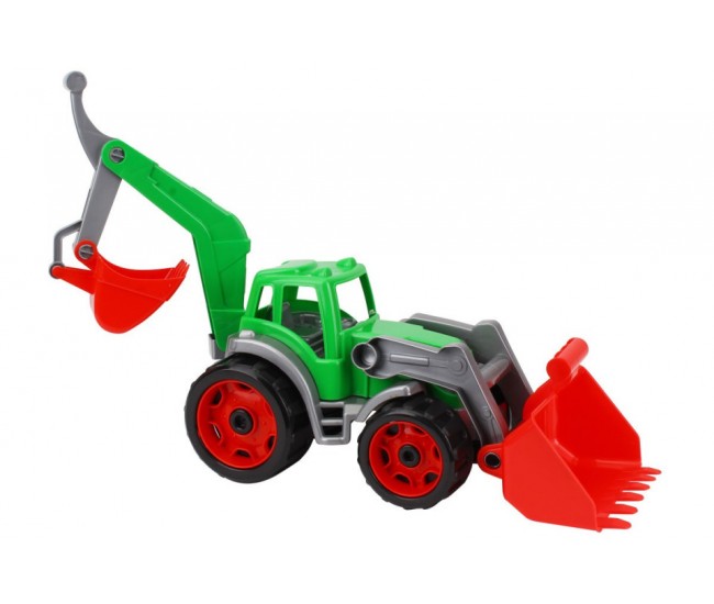 Tractor cu excavator si cupa, TechnoK, (3671) cu brat mobil, verde Tractor cu excavator si cupa, TechnoK, (3671) cu brat mobil, verde