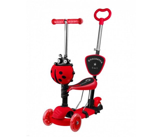 Trotineta cu sezut pentru copii 5 in 1, cu maner parental, rosu Trotineta cu sezut pentru copii 5 in 1, cu maner parental, rosu