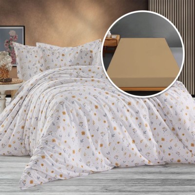  lenjerie de pat ranforce, 100% bumbac, cu husa universala pentru saltea de 140cm x 200cm / 160cm x 200cm-amber