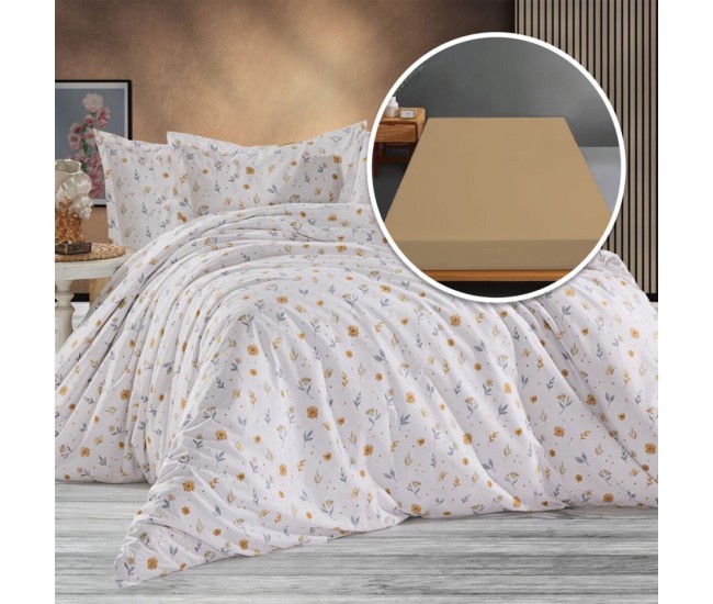  lenjerie de pat ranforce, 100% bumbac, cu husa universala pentru saltea de 140cm x 200cm / 160cm x 200cm-amber
